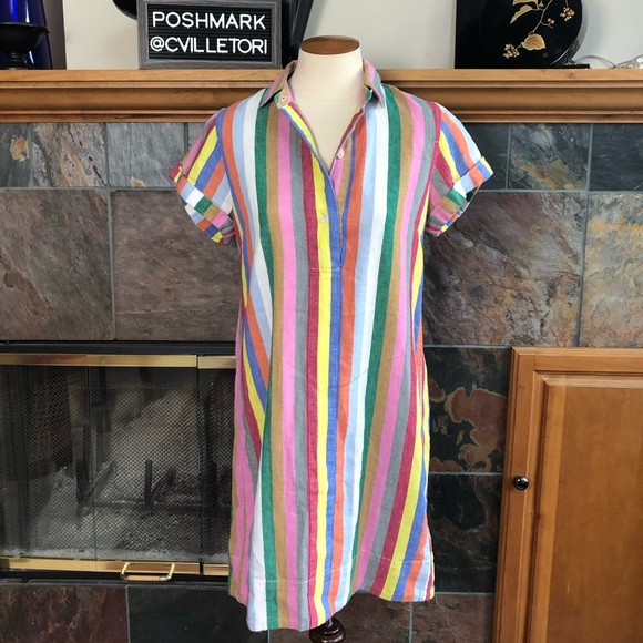 J. Crew Dresses & Skirts - J. Crew Linen Striped Button Down Shirt Dress XS